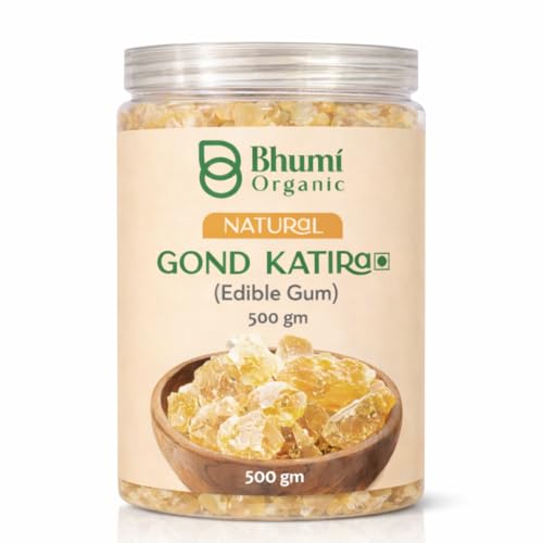 Bhumi Organic Gond Katira (Tragacanth Gum) – Natural Edible Gum for Summer Drinks | Body Cooling Ayurvedic Superfood | Gluten-Free | 500 GM