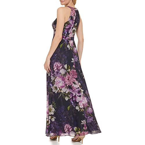 Jessica Howard Women's Petite Floral Lurex Chiffon Gown – Sleeveless Maxi Wedding Guest Dress3
