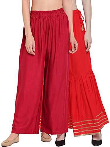 Image of TAG-7 Womens /Girls Combo of RED SHARARA and Maroon Palazzo