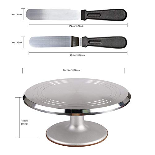 Cake Decorating Supplies Aluminium Alloy Revolving Cake Turntable with 12.7'' Angled Icing Spatul Cake Leveler Comb Icing Smoother Banking Supplies Cake Stand Baking Supplies (ZC011)