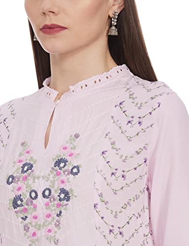 Image of W for Woman Women Viscose Orchid Pink Floral Print Straight Kurta