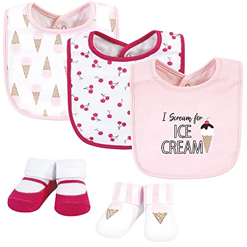 Image of Hudson Baby Unisex Baby Cotton Bib and Sock Set, Ice Cream, One Size