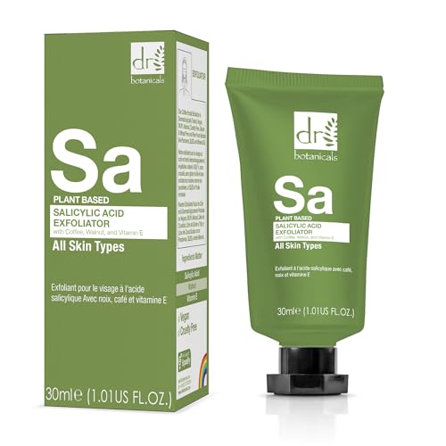 Dr Botanicals Salicylic Acid Facial Exfoliator, Plant Based with Coffee and Vitamin E, All Skin Types, 1.01 fl oz