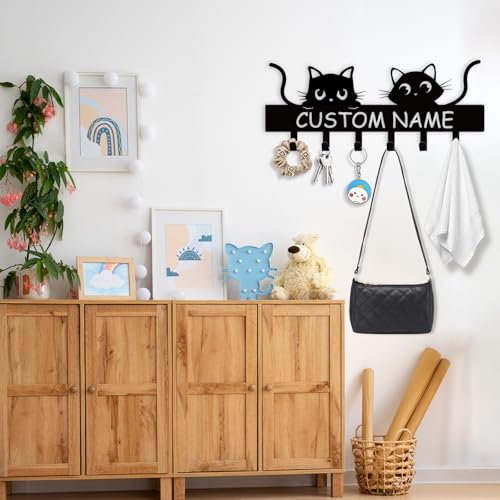 Personalized-Metal-Key-Holder-for-Wall-Cat-Key-Holder-Wall-Mount-Custom-Name-Cat-Coat-Key-Rack-with-Hook-Key-Hanger-Gifts-for-Cat-Lovers-Cute-Key-Holder-Organizer-for-Entryway-Bedroom-Decor