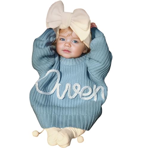 Personalized Baby Knit Sweater – Custom Name Embroidered Toddler Pullover – Handmade Soft Cotton Sweater for Newborns & Kids Gift, First Birthday Gift, Gift for Newborn Coming Home