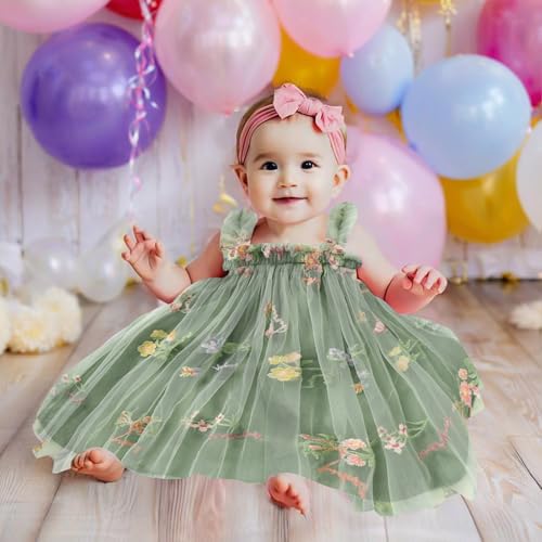 GRNSHTS Toddler Baby Girl Tutu Dress Sleeveless Floral Print Tulle Dress Little Girl Princess Dresses with Flower Headband2