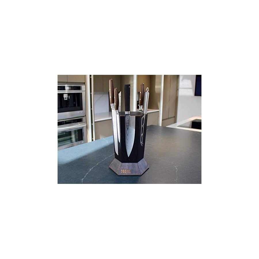 360 Knife Block™ - (Black) ROTATING magnetic knife block - capacity for 12+ knives -handmade in Washington