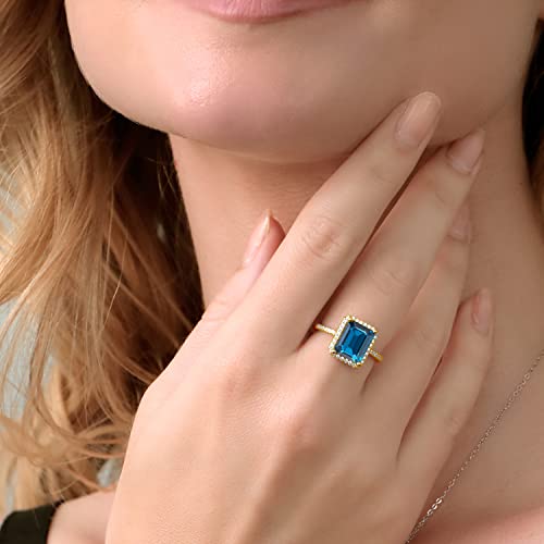 Gem Stone King 18K Yellow Gold Plated Silver Gemstone Birthstone Engagement Ring | Emerald Cut 10X8MM | Wedding Engagement Anniversary Promise Ring For Women | Available In Size 5, 6, 7, 8, 94