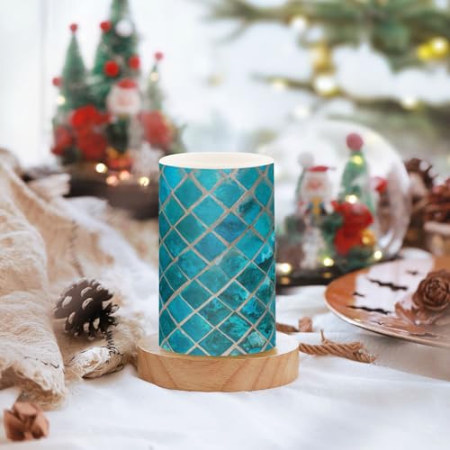 Image of Eionryn Turquoise Ceramic Mosaic Flameless Candles Moroccan Pattern Green Teal Battery Operated LED Candles with Remote Timer Electric Candles for Home Party Decor 2pcs