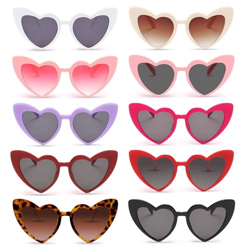 Matcheck 10 Pack Heart Shaped Sunglasses Womens Cat Eye Heart Glasses Bachelorette Party Favors Wedding Supplies Bulk Eyewear
