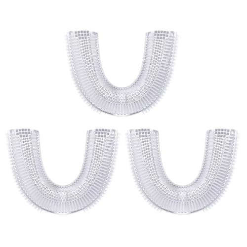 U字型キッズ電動歯ブラシ交換ヘッド3個パック、クリアシリコン、子供用ソフトブラシ、3パック