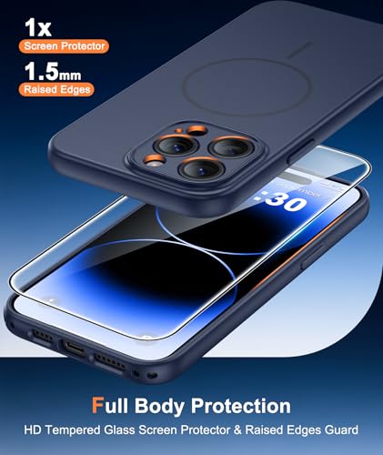 Image of FNTCASE for iPhone 14 Pro Max Case Blue: [Compatible with Magsafe] Solid Matte Magnetic Phone Cover with [Full Camera Protection] [Screen Protector] 14FT Military Grade Shockproof Protective