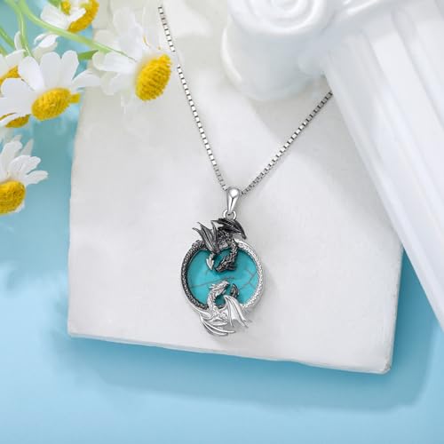 Natural Turquoise Dragon Necklace for Women 925 Sterling Silver Two Dragon Pendant with Genuine Turquoise Jewelry Gifts3
