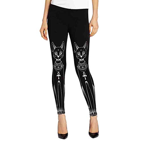 Rovinci_Cat Print Slim Plus Size Skinny Pants Length Jeans Yoga Sport Pants High Waisted Leggings Sports Running Tights Training Trousers Shiny Disco Fitness Black