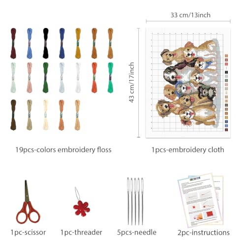 Image of FREEBLOSS 11CT Dog Cross Stitch Kits for Adults Stamped Cross Stitch Wall Hanging Kit Embroidery Starter Set with English Instructions, Sufficient Threads for Beginners