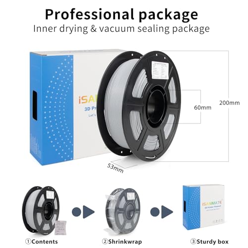 Image of iSANMATE Rapid PLA Filament 1.75mm, Grey 3D Printer Filament, Fast Printing Speed PLA, Dimensional Accuracy ±0.02mm, 1kg /Spool
