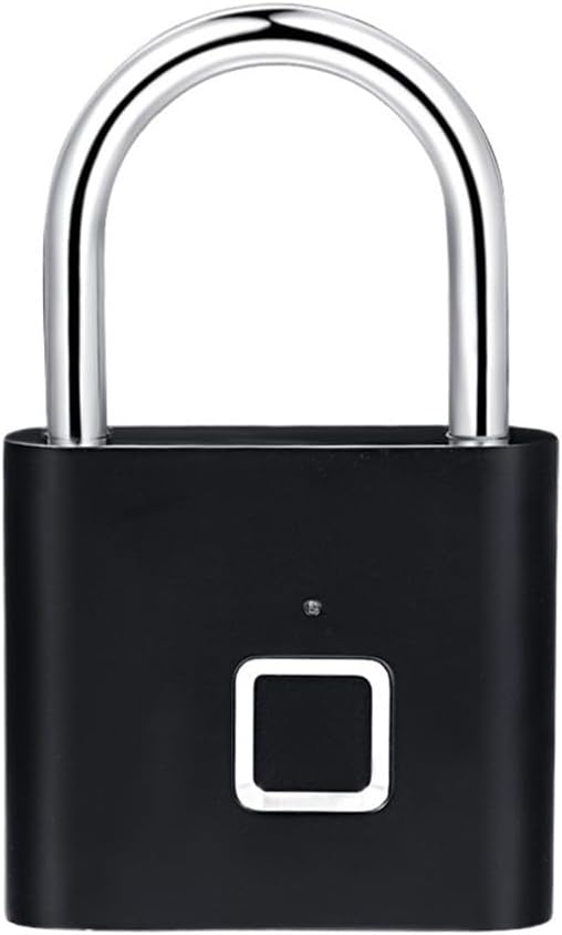 Keyless USB Charging Door Lock Fingerprint Smart Padlock Quickly Unlock Zinc Alloy Metal Self-Imaging Chip 10 Fingerprints(Black)