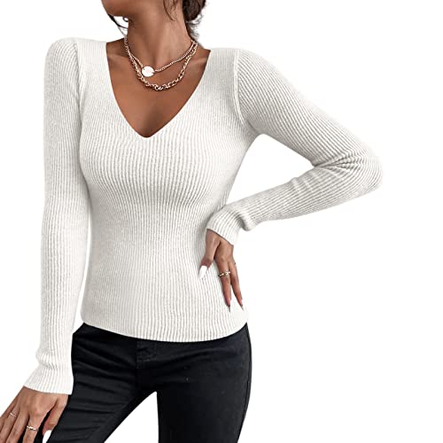 Sfit Damen Strickpullover mit V-Ausschnitt Basic Langarm Strickpulli...