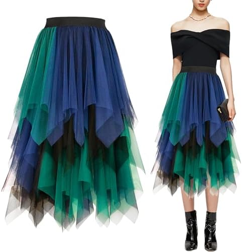Tule rok, dames, 80 cm, elastisch, met onregelmatige mesh, geschikt voor dagelijks gebruik, bal, feest, blauw, één maat Tule rok, dames, 80 cm, elastisch, met onregelmatige mesh, geschikt voor dagelijks gebruik, bal, feest, blauw, één maat