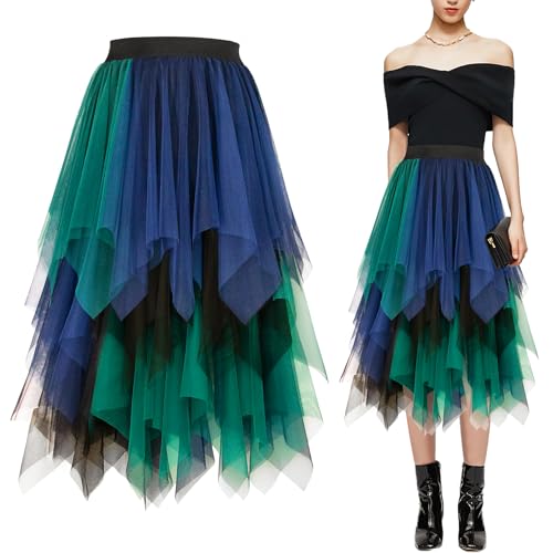 Baogaier Damen Tüllrock Asymmetrisch Röcke Unregelmäßiges Mesh...