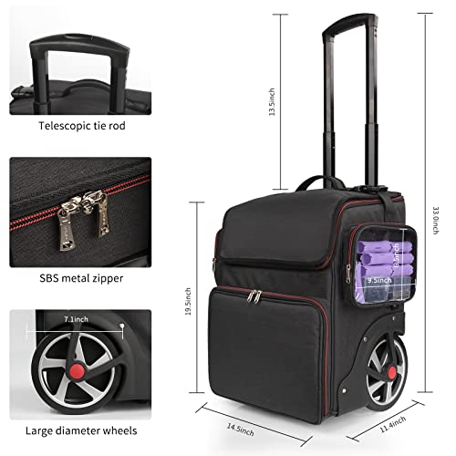Large Makeup Train Case,Cosmetic Makeup Case For Hairstylist, Hairdresser Bag With Detachable Pouch,Heat Insulation And Anti-Scalding Full Layer For Hairdressing Tool Organizer Trolley With Wheels #TOP4