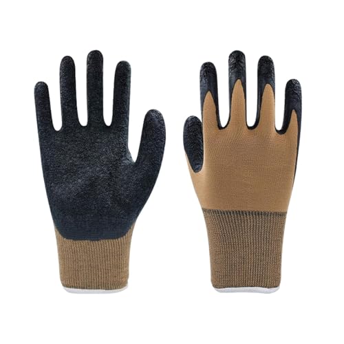 Image of 5Pair Nylon Knitted Latex Rubber Coated Safety Hand Protection Working Gloves For Anti Cut Heat & Fire Resistant Industrial Gloves For Men Women (PACK OF 10Gloves) (Brown-nylon-5pair)