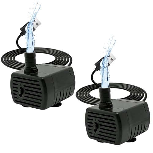 2 Piezas Mini Bomba de Agua USB 5V 1 3W 180L/H, Bomba Sumergible Ajustable Ultra Silenciosa con Ventosas, para Acuario, Fuente para Mascotas, Estanque Pequeño, Jardín Acuático, Pecera e Hidroponía