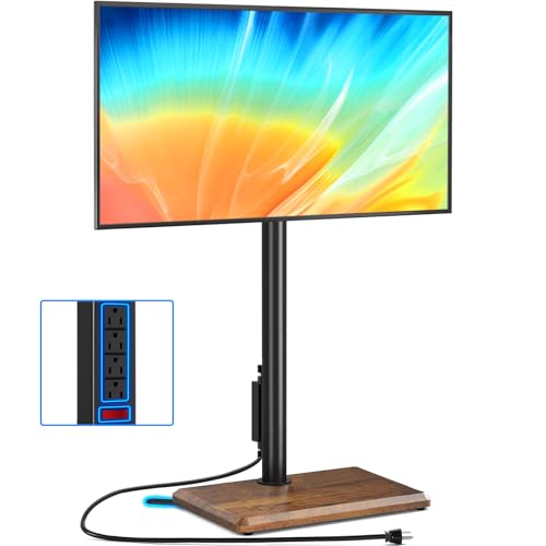 Image of Rfiver Swivel Floor TV Stand with Power Outlet for 32-65 in TVs