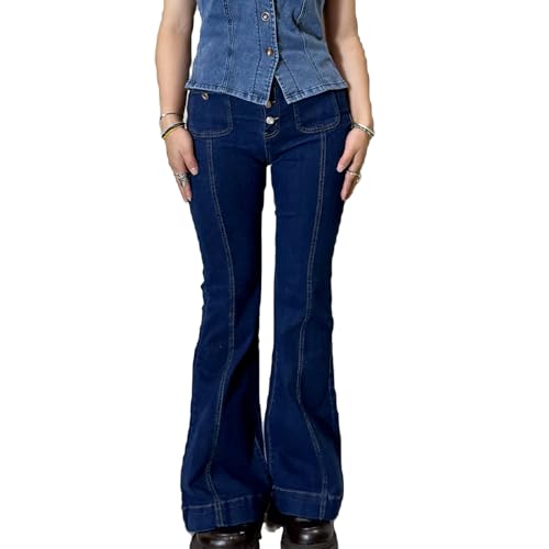 HOXIJIA Women Y2K Low Rise Flare Jeans Wide Leg Stretch Denim Pants 2000s Retro Bell Bottom Streetwear Trousers2