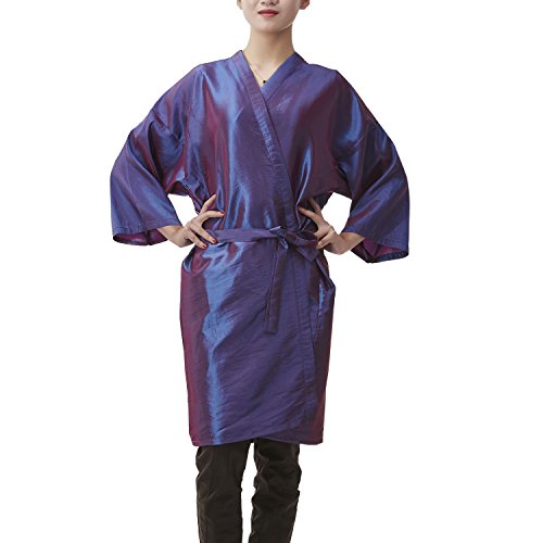 Colorfulife Salon Client Gown Robe Discolour Smock Kimono Hairdressing Cape Dress Beauty SPA Hotel Barber Guest Clothes Night-gown Wrap A003(Purple)