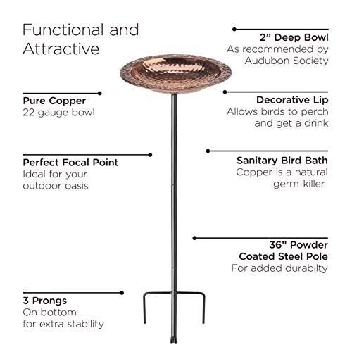 Good Directions Bbg Pure Copper Garden Pole Bird Bath, 13" Basin #TOP4