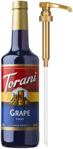 Torani Grape Syrup for Drinks, Flavoring for Iced Tea, Lemonade, Sodas, and Cocktails, Glass Bottle with Pump Included, 25.4 Fl Oz