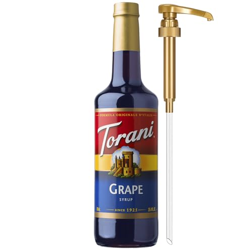 Image of Torani Grape Syrup for Drinks, Flavoring for Iced Tea, Lemonade, Sodas, and Cocktails, Glass Bottle with Pump Included, 25.4 Fl Oz