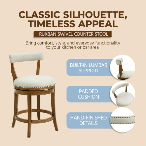 Image of ROME + OAK Ruxban 26 inch Counter Stool, Low Back Swivel, Weathered Oak