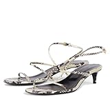 epiluta Snakeskin Kitten Heels for Women Elegant Strappy Sandals with Open Toe Fashionable Summer Leisure Shoes Size 8.5