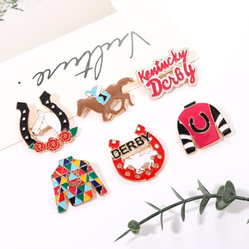Image of Kentucky Derby Brooches for Women Enamel Horseshoe Riding Suit Brooch Pins Rose Horse Race Day Brooches Kentucky Derby Outfits Accessories Jewelry Gifts