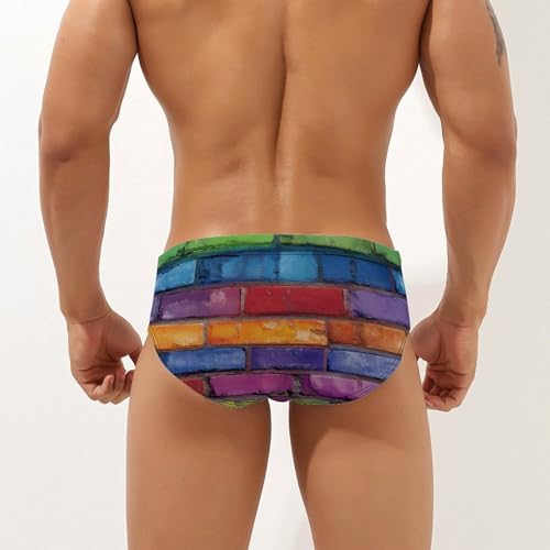 Rainbow Wall Brick Mens Swim Briefs Sexy Bikini Swimwear Bathing Suits Trunks2