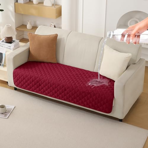 Image of Hokipo Quilted Waterproof Sofa Cover Mats For L Shape And 1 /2 /3 Seater Sofa. Make Your Own Sofa Cover Set, Mat Length 81(D) X 110(L) Cm, Maroon (Ar-4965-W3) - Polyester