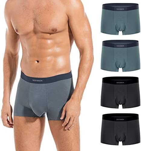 VEEAMON Men's Modal Boxer Briefs Seamless Underwear Microfiber Comfortable Soft 4-Pack With Gift Box (Graphite Gray/Star Black (4 Pack),L)
