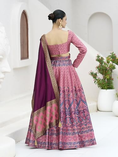 Image of PURVAJA Women's Kanjiwaram Semi-Stitched Lehenga choli