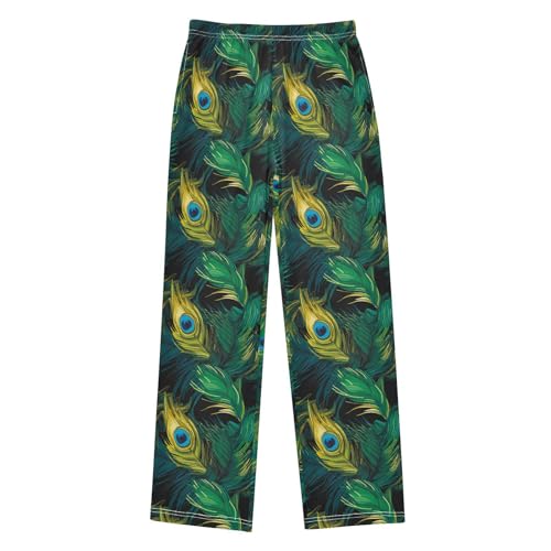 ZZKKO Luxurious Peacock Feather Boys Pants for Kids Jogger Pants with Pockets S-XL