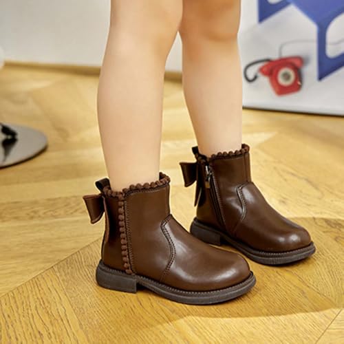 Girls Ankle Boots Kids Ankle Booties Comfortable Slip on Short Booties Side Zipper Bowknot Dress Shoes2