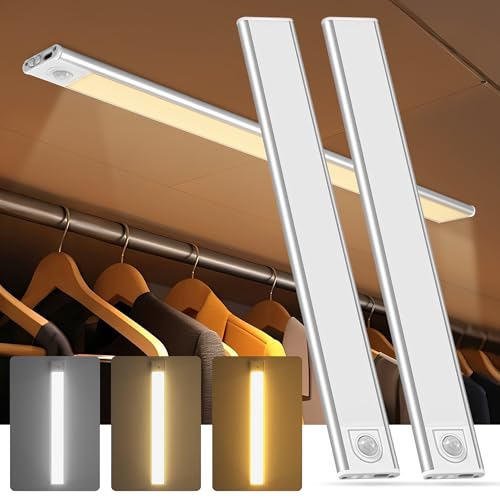 CHAMCHOI 人感センサーライト 室内 充電式 40cm 超薄 ledバーライト 2200mAh 三色 無段階調光 マグネット着脱式 キャビネットライト クローゼット キッチン フットライト 足元灯 玄関灯 室内照明（2個入り)