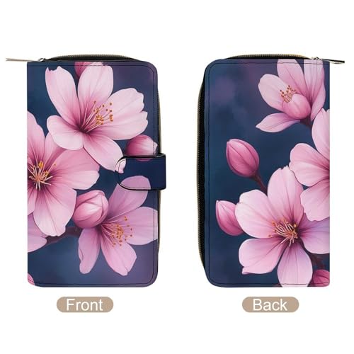 PU Leather Wallet for Women Men, Novelty Watercolor Blossom Japanese Cherry Flowers Printed Perfect Wallets, Compact Portable Wallet Purse Gift for Mom, Dad3