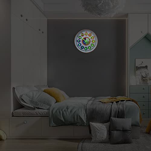 DORBOKER Learning Wall Clock for Kids, 12 Inch, Illuminated Rose Gold — view 6