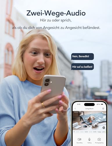 GNCC Überwachungskamera Innen - 2K Kamera Überwachung Innen, 360° WLANkamera Indoor Hundekamera mit APP, Babyphone mit Kamera, Zwei-Wege-Audio, Bewegungserkennung, Nachtsicht, kompatibel mit Alexa