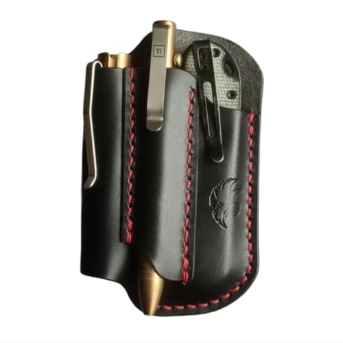 Handmade Leather Edc Pocket Organizer, EDC Leather Pouch (Black, Stitching Color: Creme)