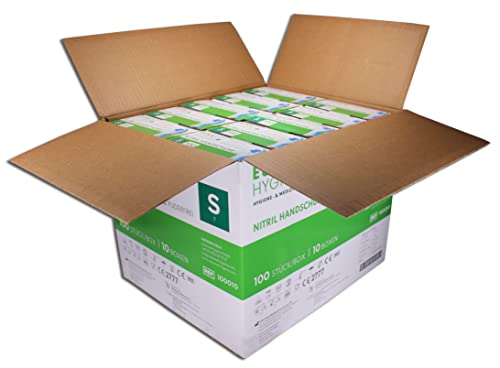 Eukamed Hygiene GmbH Nitril-Handschuhe M, 1000 Stück, puderfrei, latexfrei, hypoallergen, Lebensmittelhandschuhe, medizinische Einweghandschuhe (Karton mit 10 Pack á 100 Stück)(Größe M) Cover