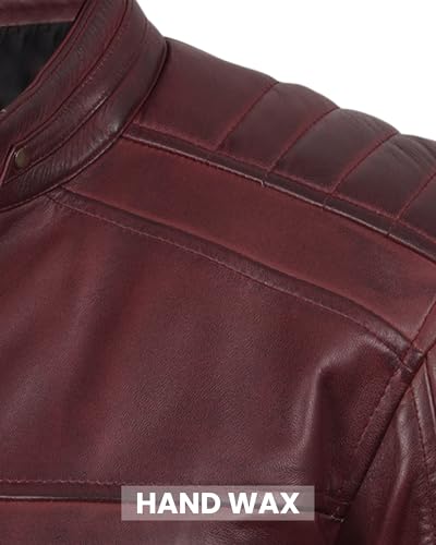 Image of Decrum Cafe Racer Leather Jacket for Men - Real Lambskin Motorcycle Style Mens Jacket with Zipper Closure