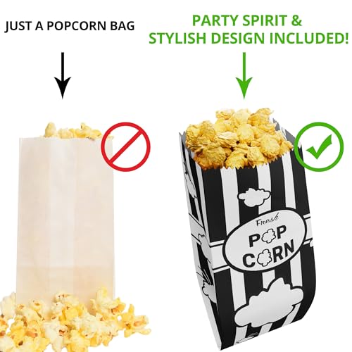 Image of CUSINIUM 1oz Black Paper Popcorn Bags (100-pack) - Carnival Theme - Customizable